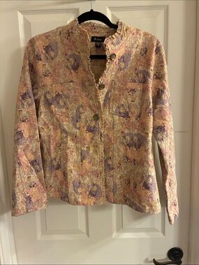 Andalou Pastel Floral Quilted Blazer - Pink & Lavender